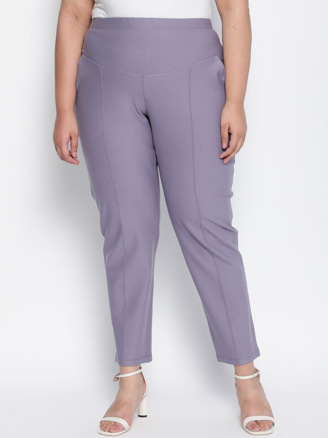 

Amydus Women Plus Size Straight Fit High-Rise Trousers, Mauve