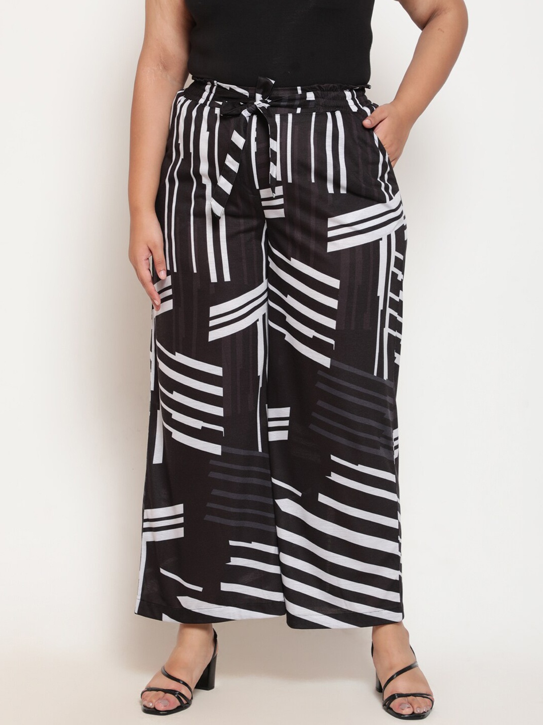 

Amydus Plus Size Striped Flat-Front Straight Fit High-Rise Trousers, Black