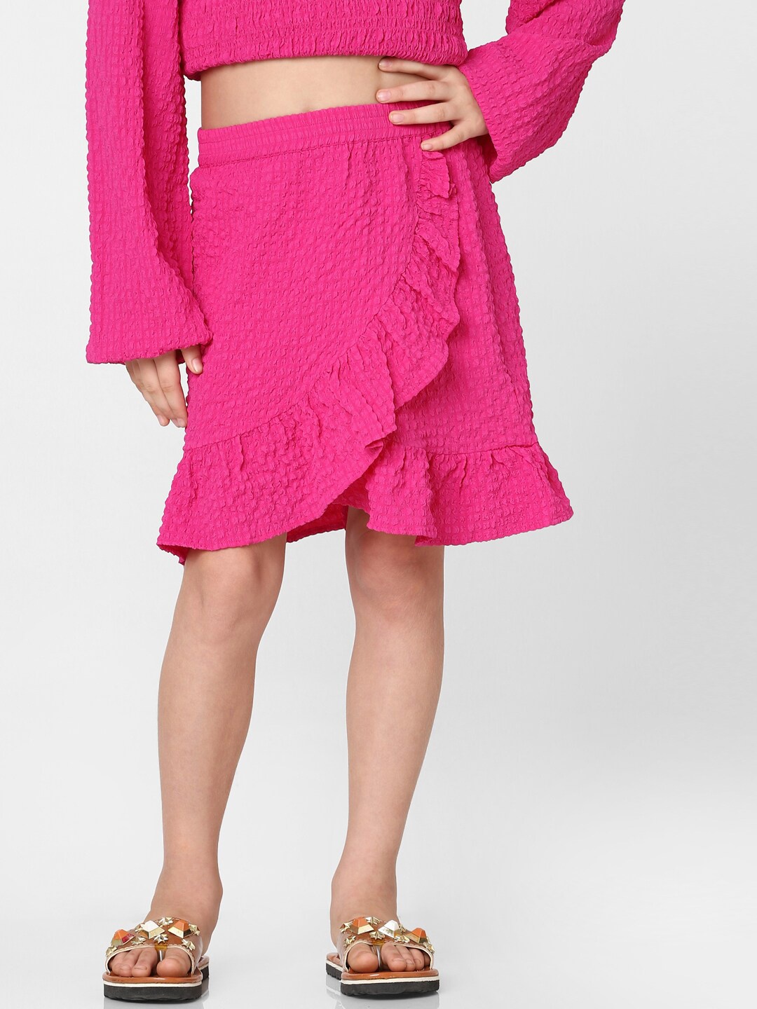 

KIDS ONLY KOGDANI Self Design Above Knee-Length Ruffle Wrap Skirt, Pink