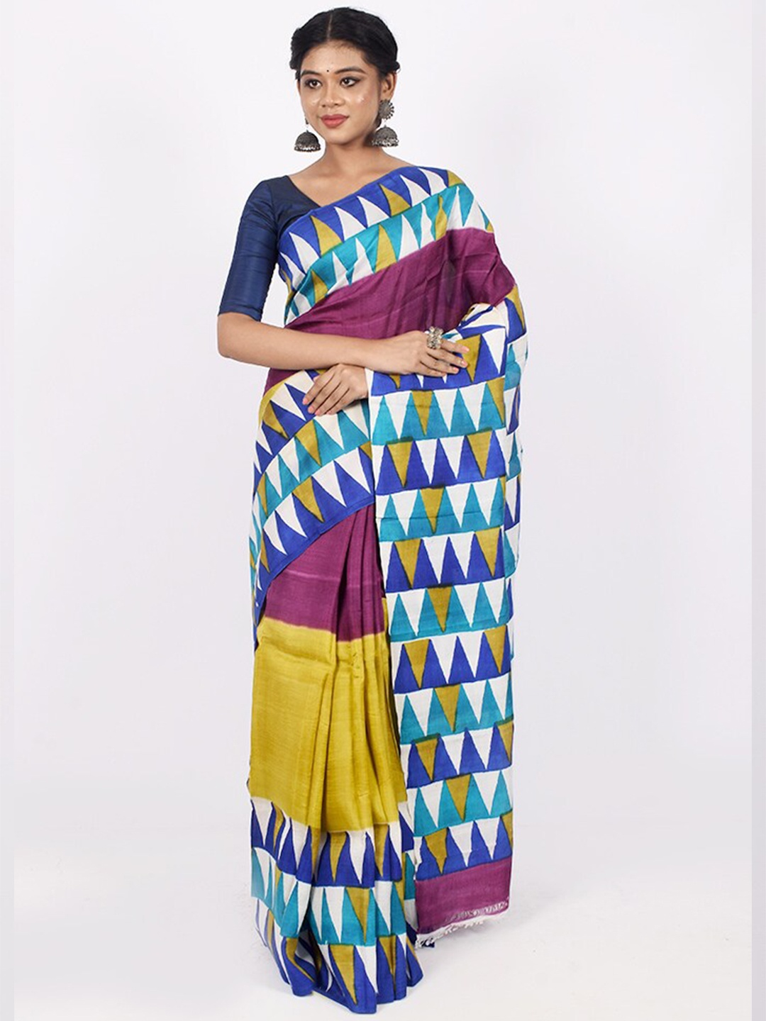 

AllSilks Geometric Printed Pure Silk Saree, Purple