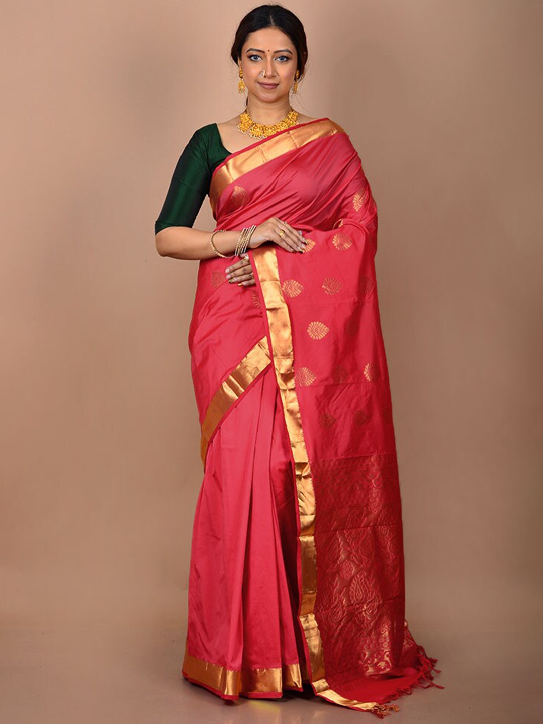 

AllSilks Ethnic Motif Woven Design Zari Pure Silk Kanjeevaram Saree, Pink