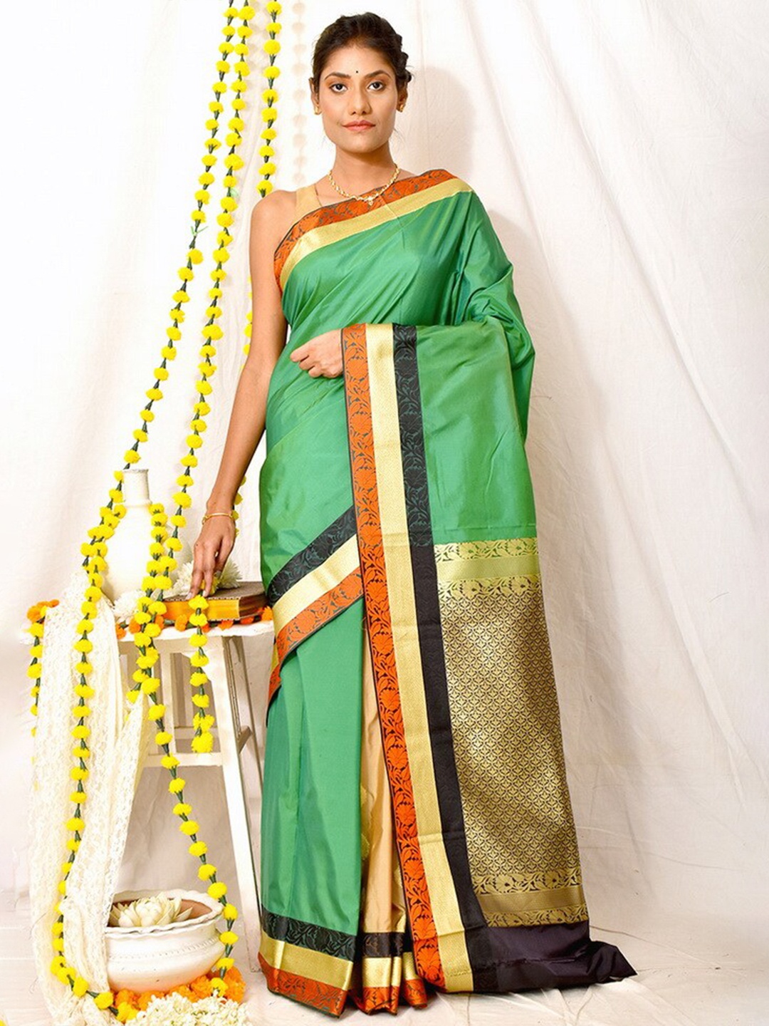 

AllSilks Pure Silk Kanjeevaram Saree, Green