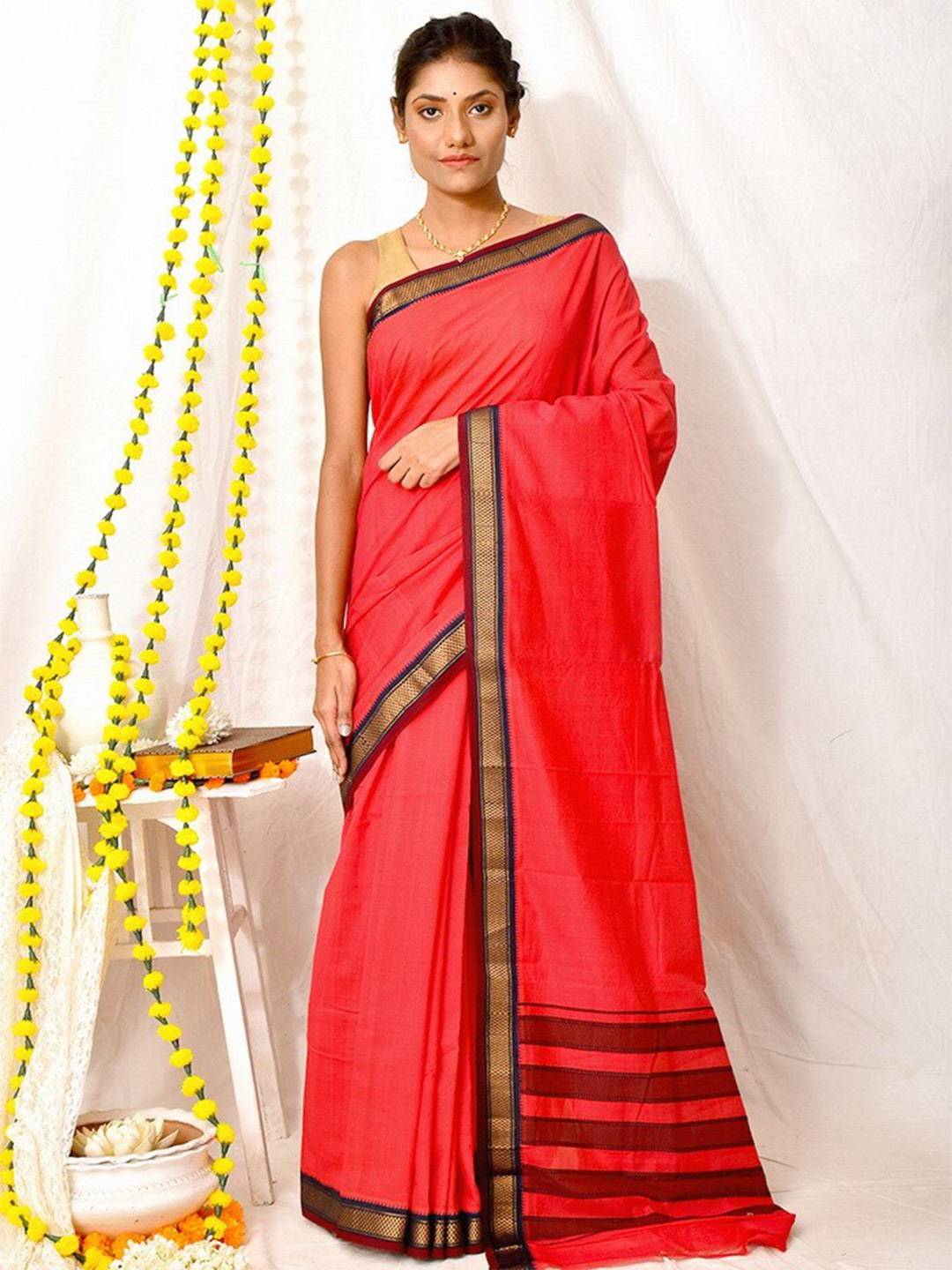 

AllSilks Woven Design Border Zari Pure Silk Saree, Red
