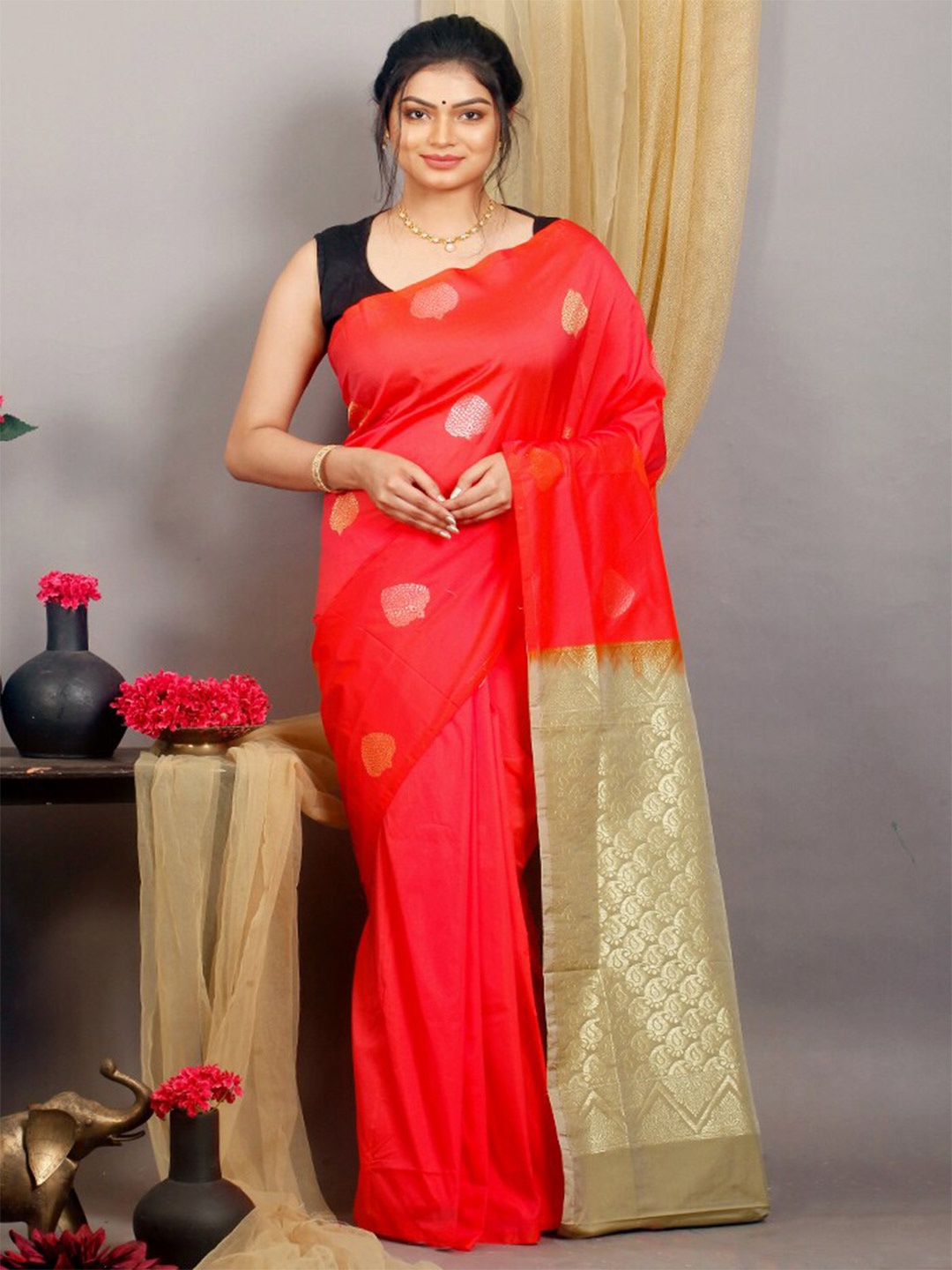 

AllSilks Ethinic Woven Design Zari Pure Silk Kanjeevaram Saree, Pink