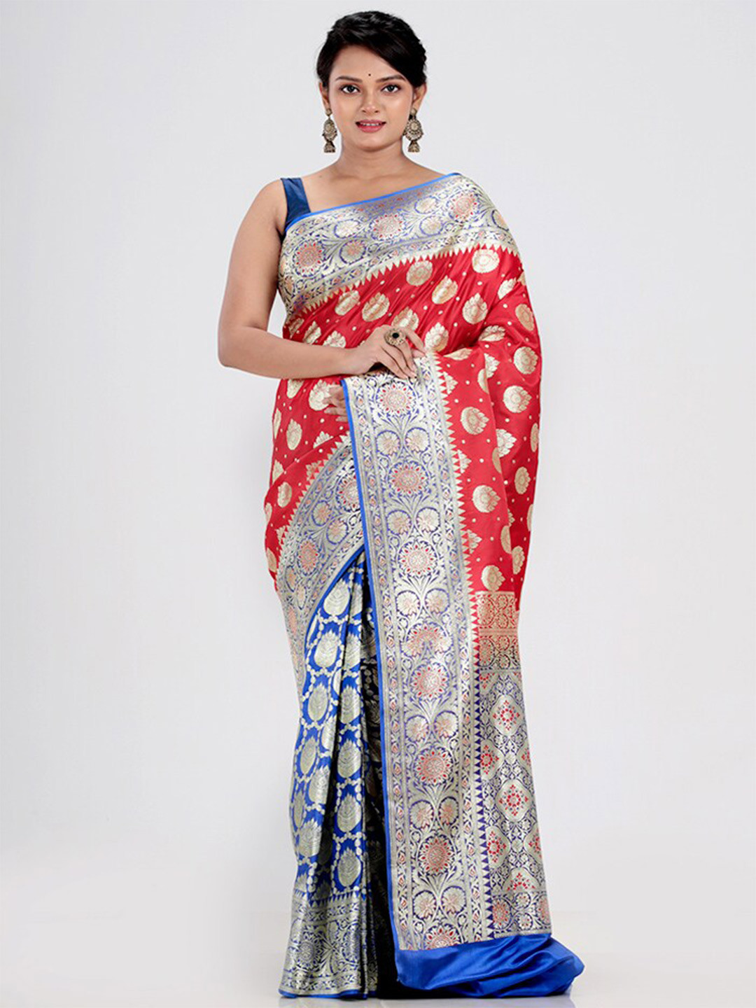 

AllSilks Ethnic Motif Woven Design Zari Pure Silk Banarasi Saree, Red