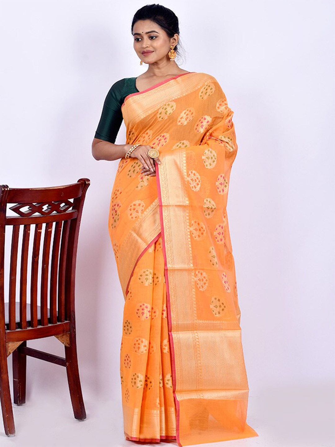

AllSilks Ethinic Woven Design Zari Pure Silk Saree, Orange