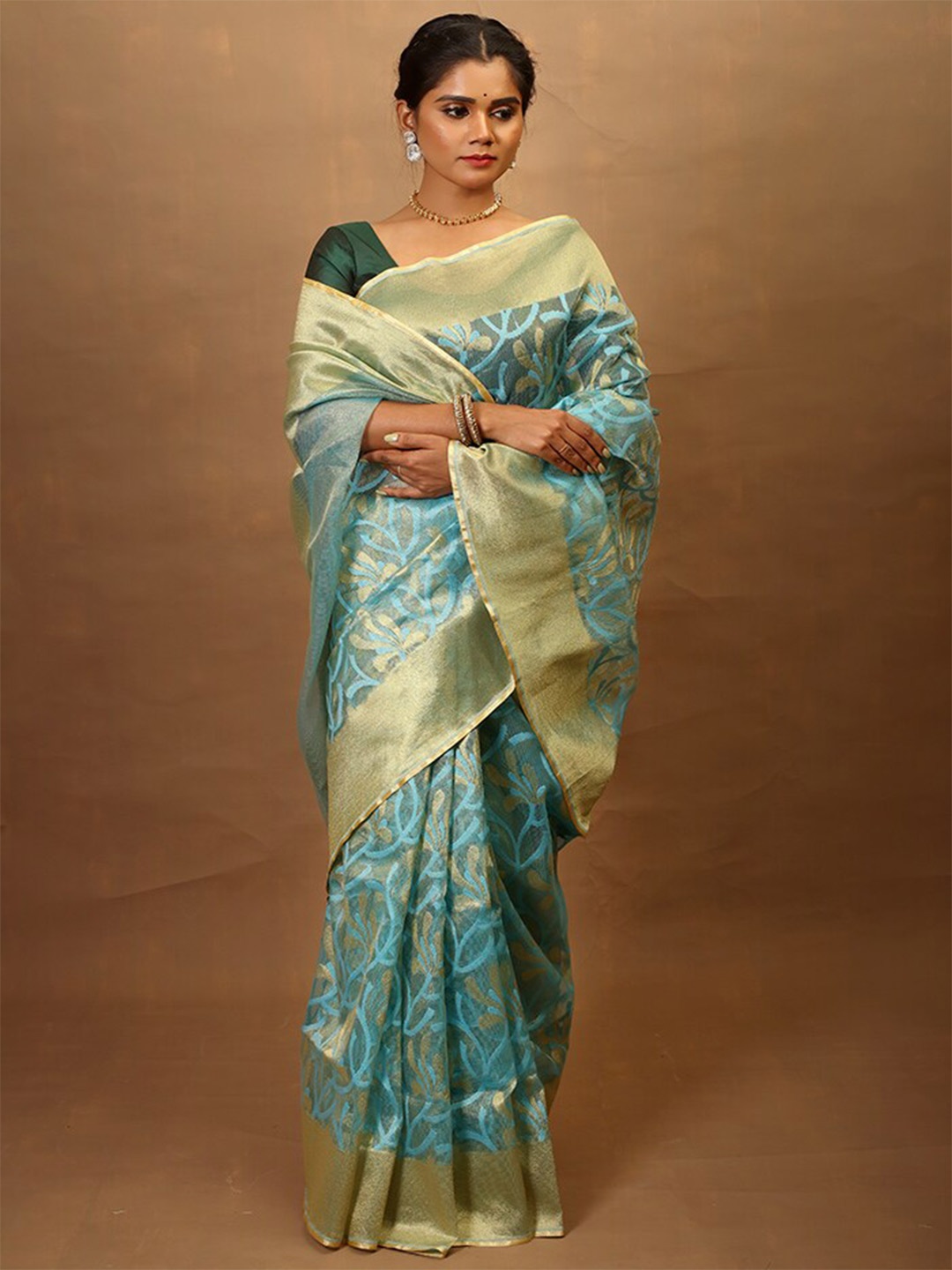 

AllSilks Floral Motif Woven Design Zari Pure Silk Saree, Blue