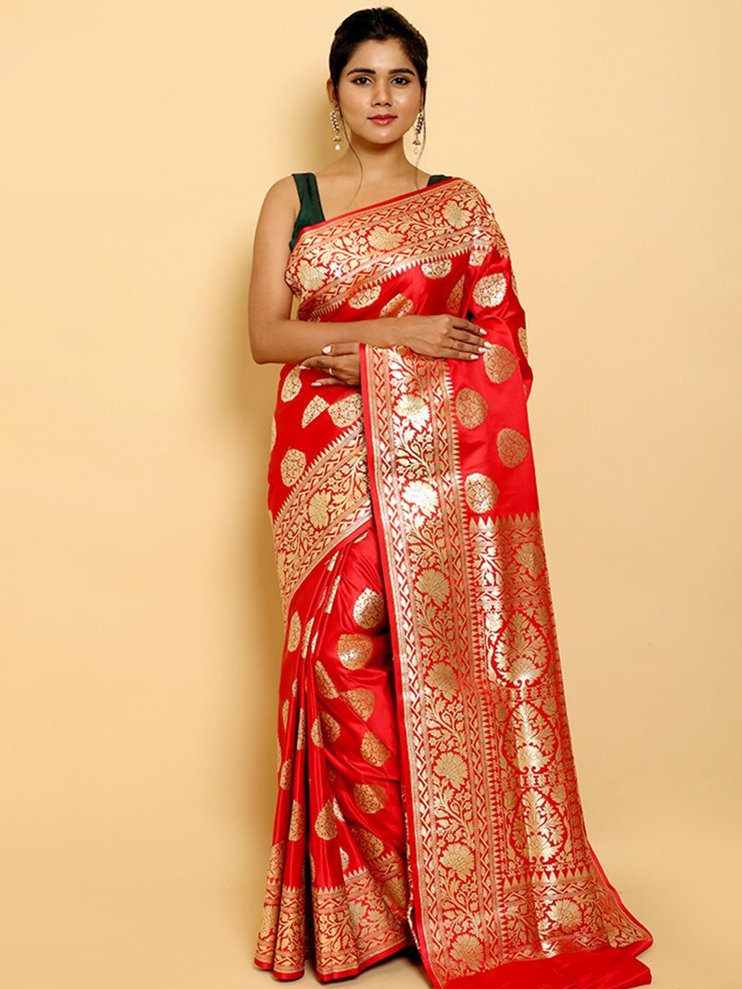 

AllSilks Ethnic Woven Design Zari Pure Silk Banarasi Saree, Red