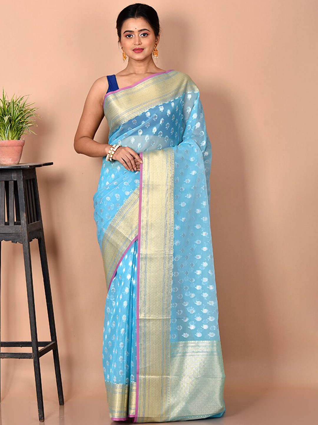 

AllSilks Woven Design Zari Pure Silk Saree, Blue