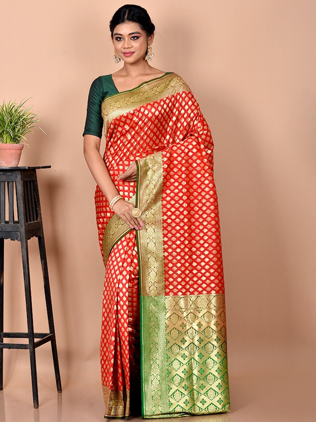 

AllSilks Ethinic Woven Design Zari Pure Silk Saree, Red