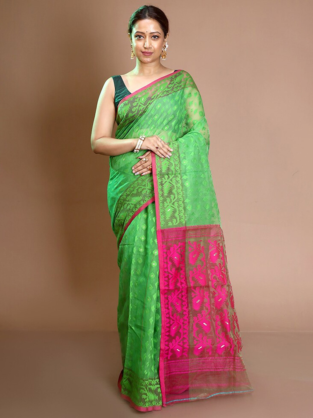 

AllSilks Ethnic Motif Pure Silk Taant Saree, Green