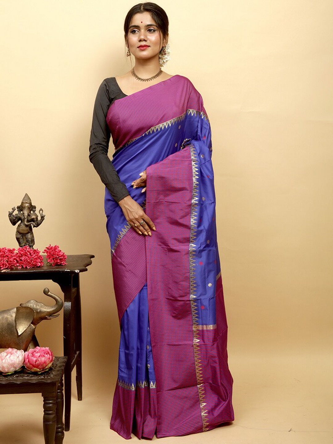

AllSilks Woven Design Zari Pure Silk Kanjeevaram Saree, Blue