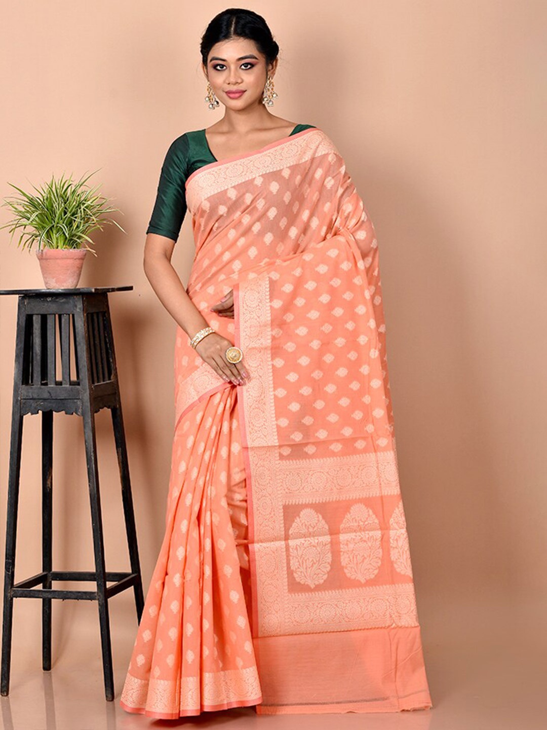 

AllSilks Ethnic Motif Pure Silk Saree, Peach