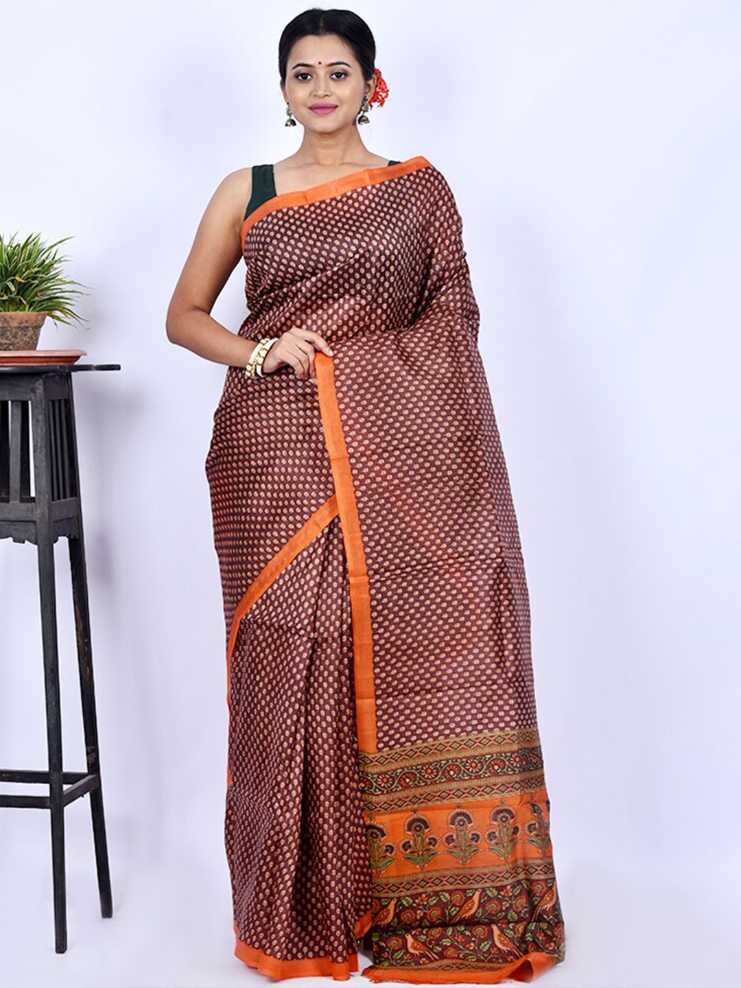 

AllSilks Ethnic Motifs Printed Pure Silk Saree, Maroon