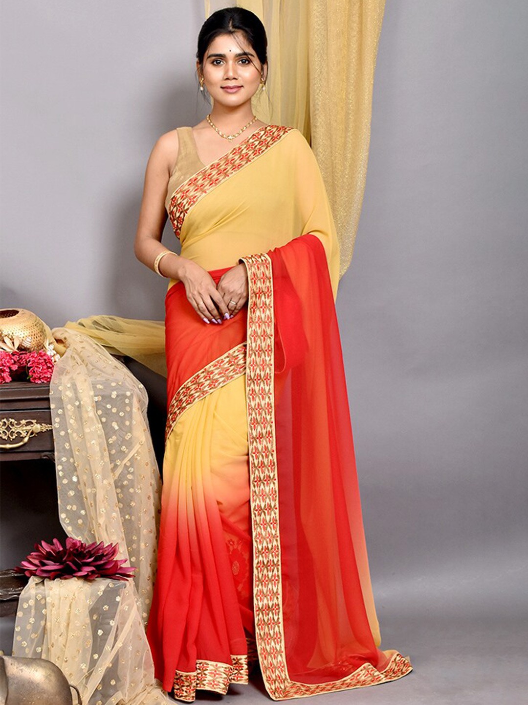 

AllSilks Colourblocked Pure Silk Saree, Yellow