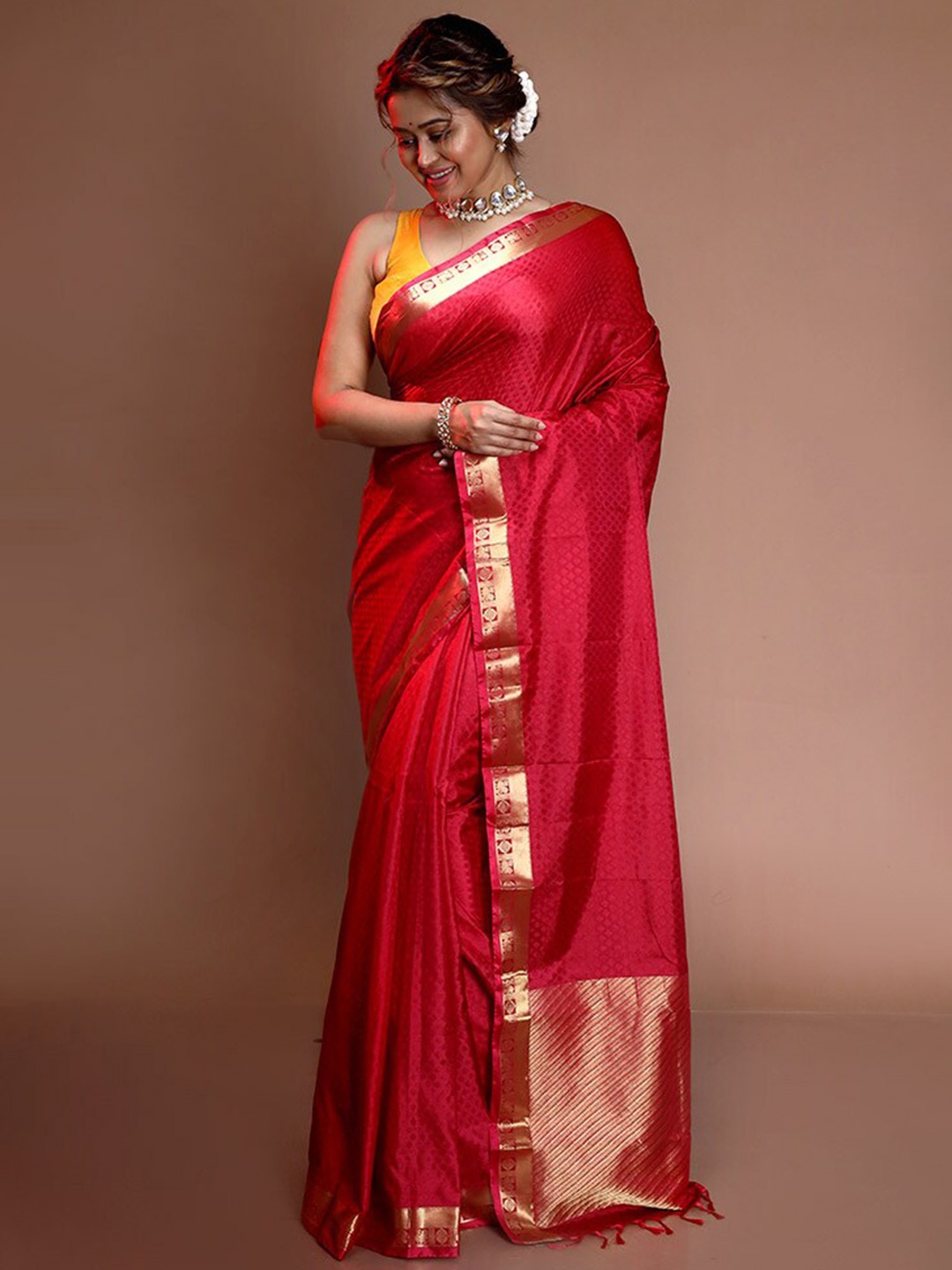 

AllSilks Woven Design Zari Kanjeevaram Pure Silk Saree, Pink