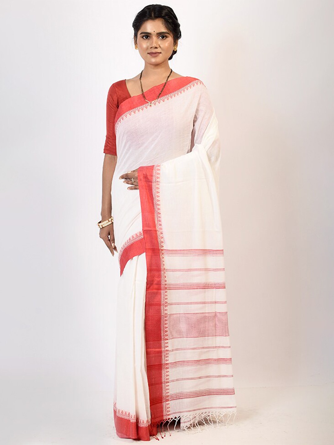 

AllSilks Woven Design Pure Cotton Saree, White