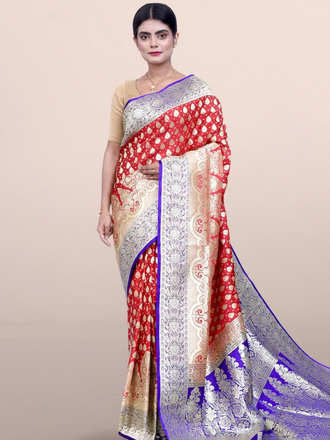 

AllSilks Ethinic Woven Design Zari Pure Silk Banarasi Saree, Red