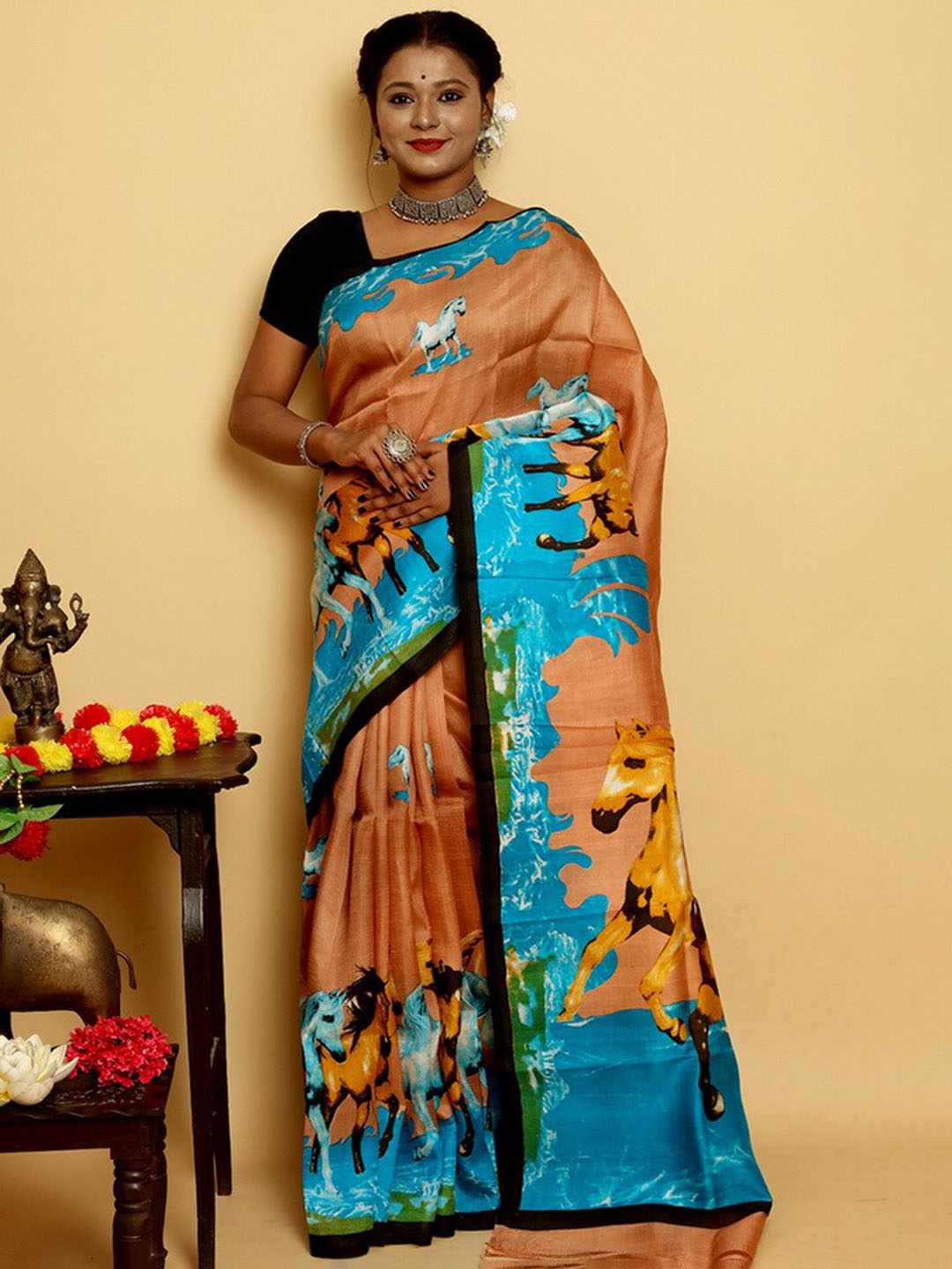 

AllSilks Graphic Printed Pure Silk Saree, Beige