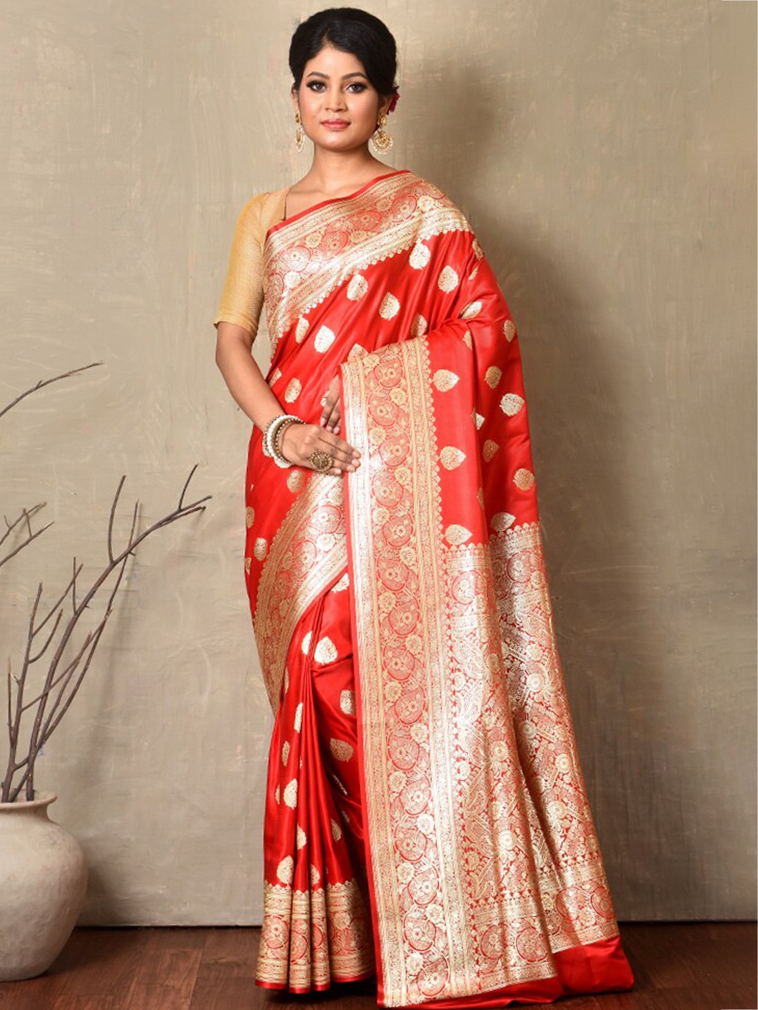 

AllSilks Ethnic Motif Woven Design Zari Pure Silk Banarasi Saree, Red