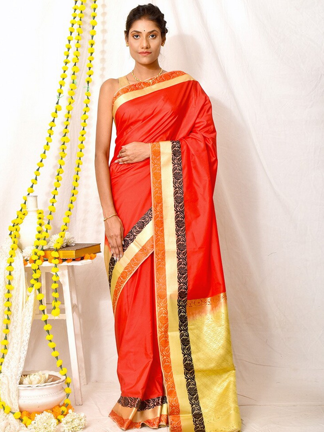 

AllSilks Zari Pure Silk Kanjeevaram Saree, Red