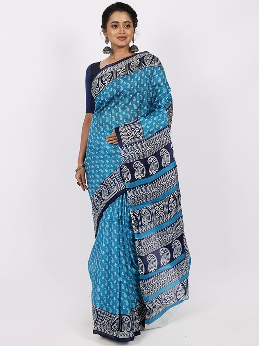 

AllSilks Paisley Printed Pure Silk Saree, Blue