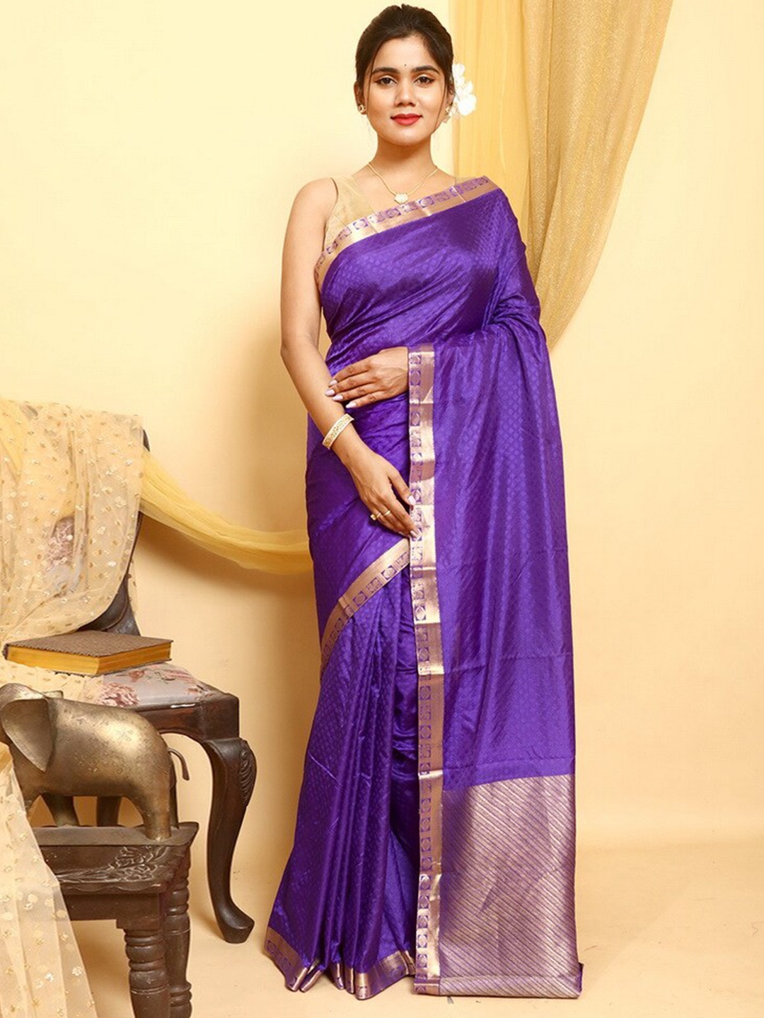 

AllSilks Woven Design Zari Pure Silk Kanjeevaram Saree, Blue