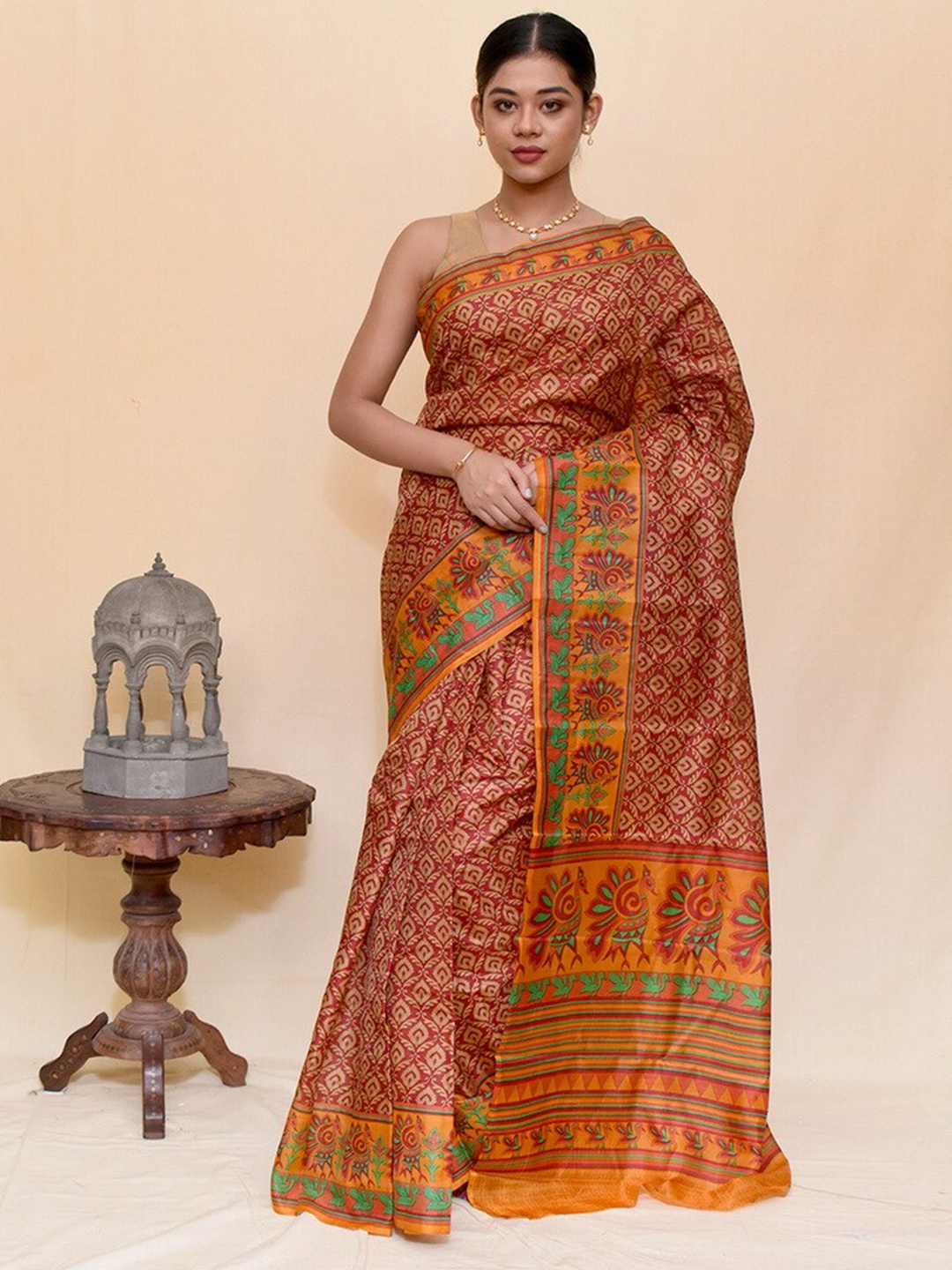 

AllSilks Ethnic Printed Pure Silk Saree, Maroon