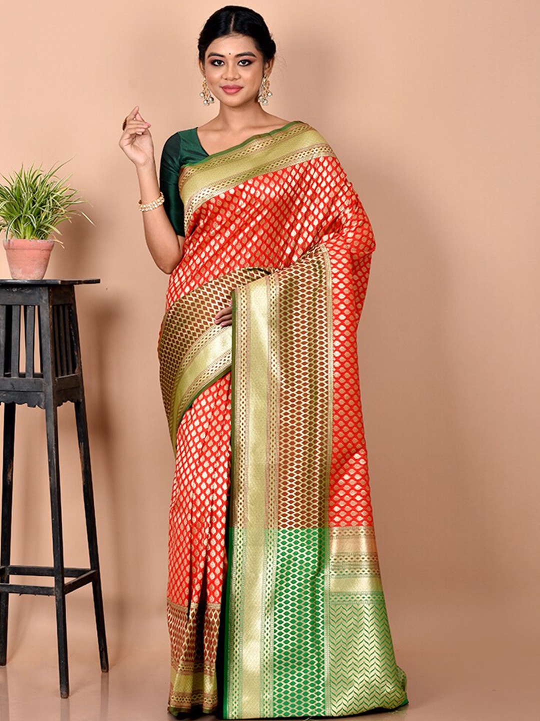 

AllSilks Ethinic Woven Design Zari Pure Silk Saree, Red