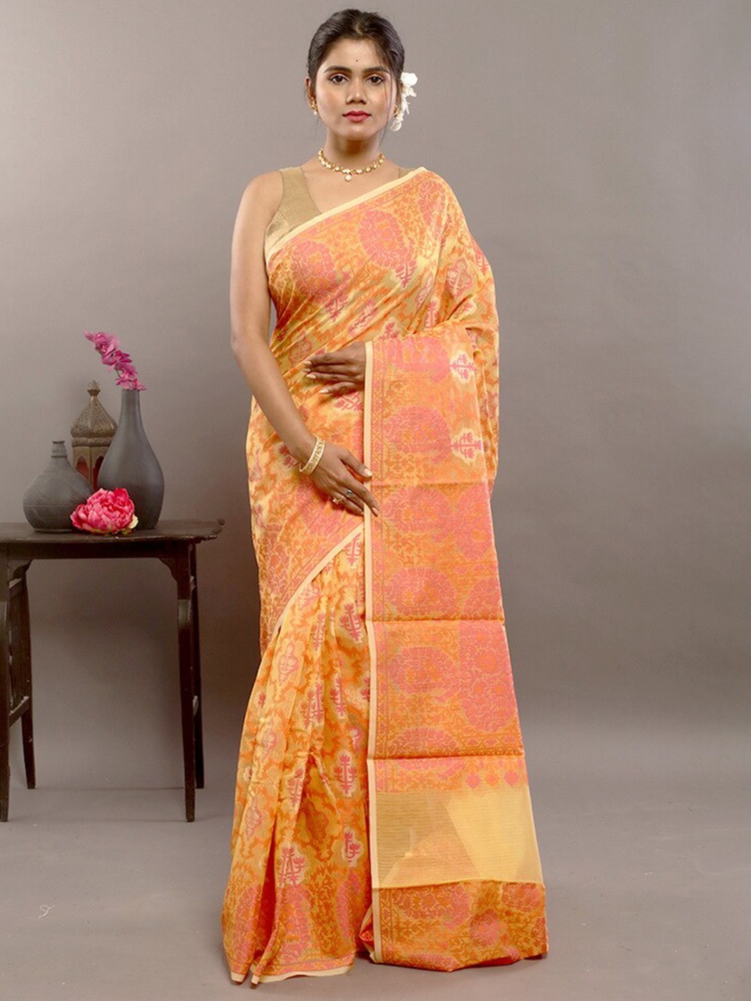 

AllSilks Ethnic Motifs Woven Design Pure Silk Saree, Yellow