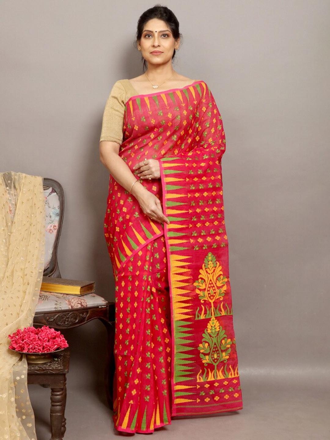 

AllSilks Woven Design Pure Silk Taant Saree, Pink