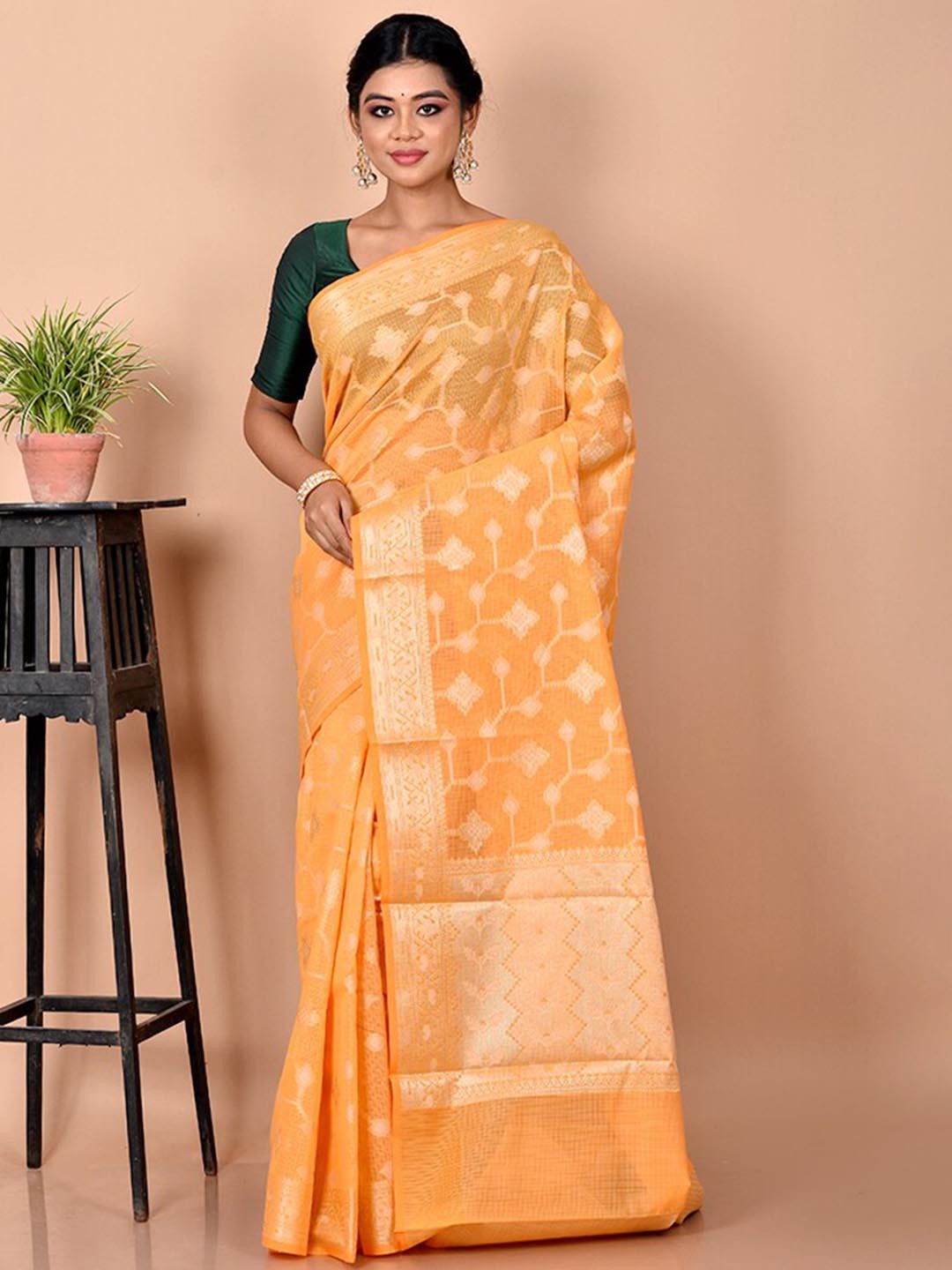 

AllSilks Floral Woven Design Zari Pure Silk Saree, Orange
