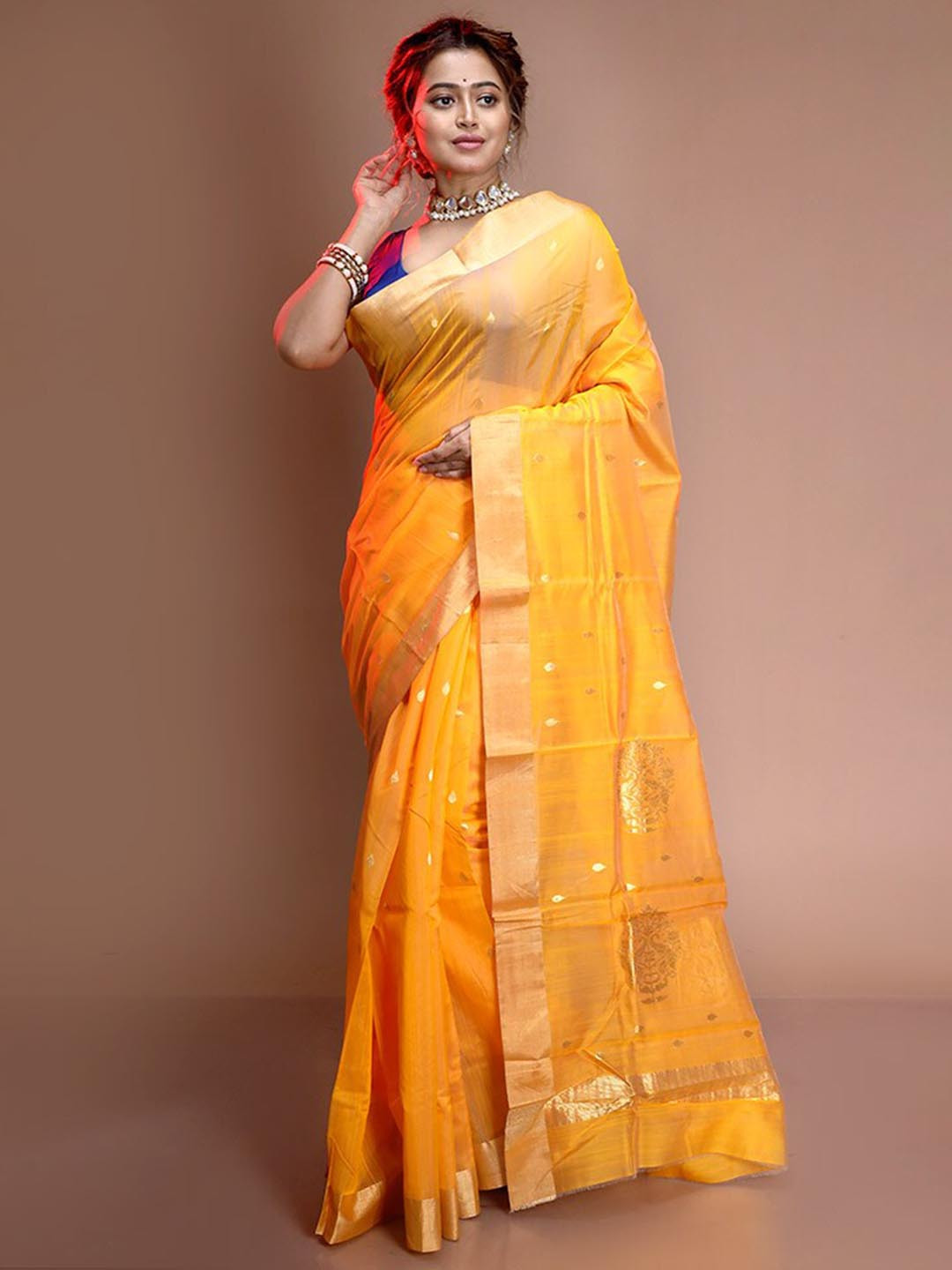 

AllSilks Ethnic Woven Design Zari Pure Silk Chanderi Saree, Yellow