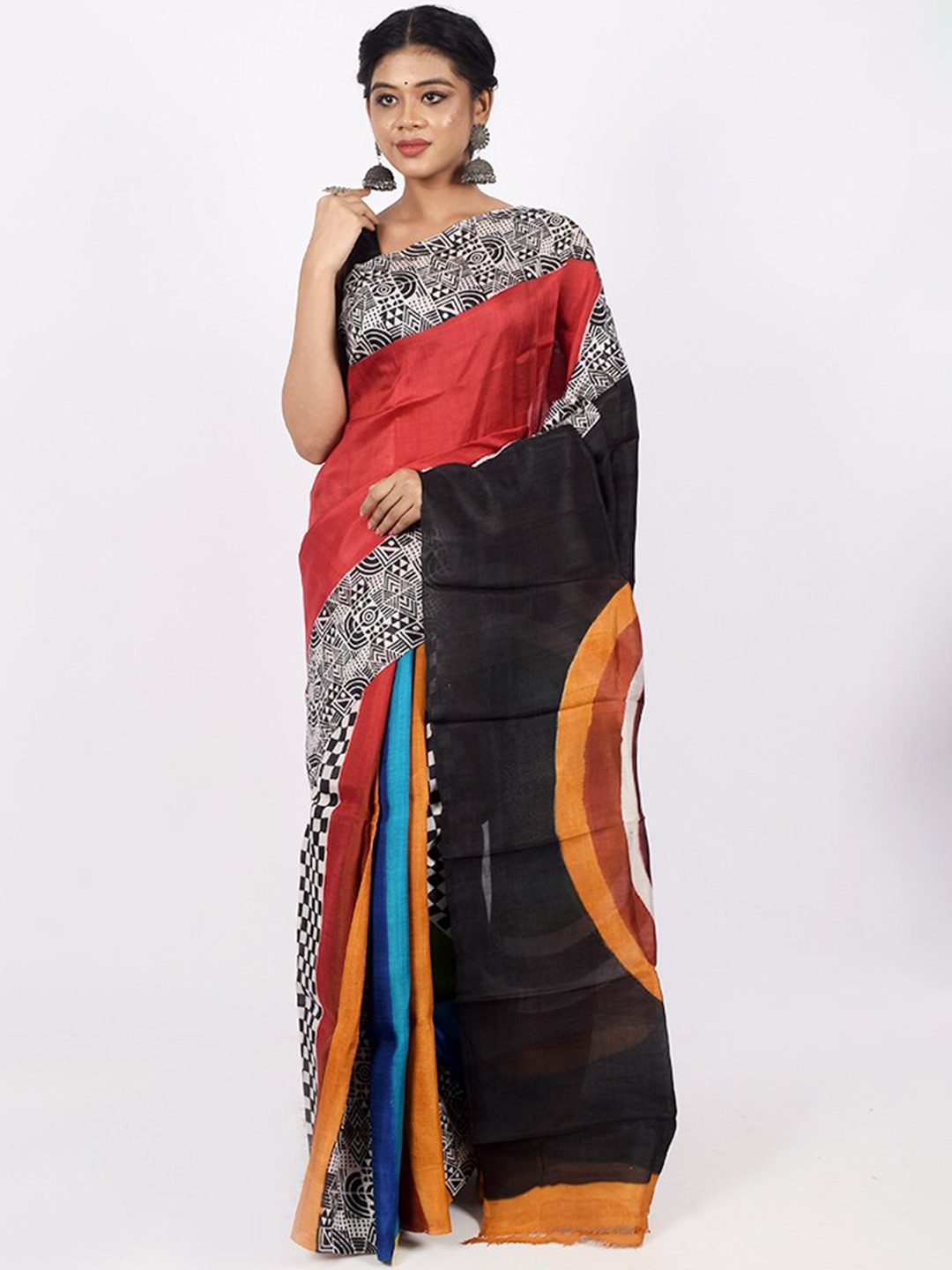 

AllSilks Printed Pure Silk Saree, Red