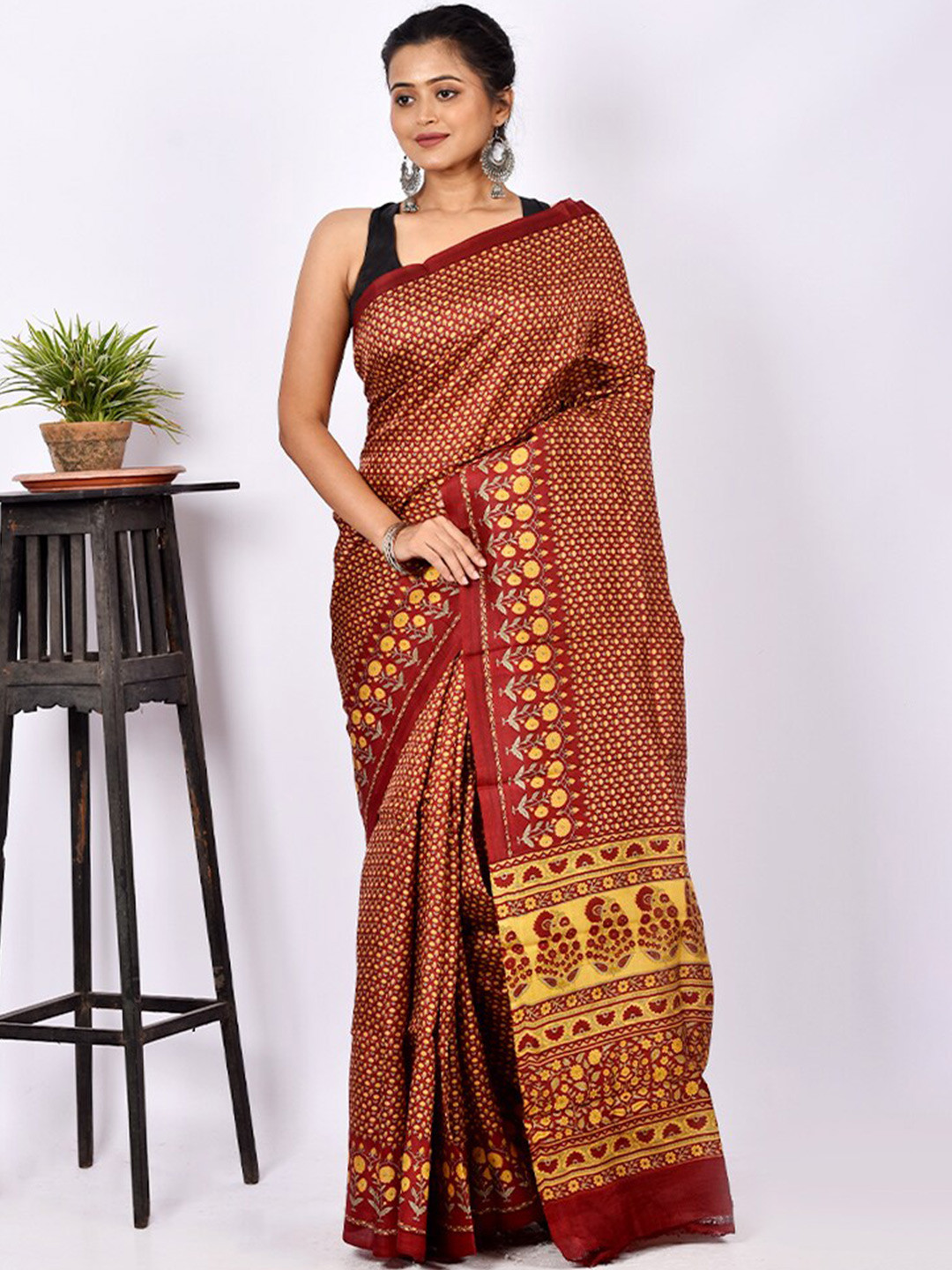 

AllSilks Ethnic Motifs Printed Pure Silk Saree, Blue