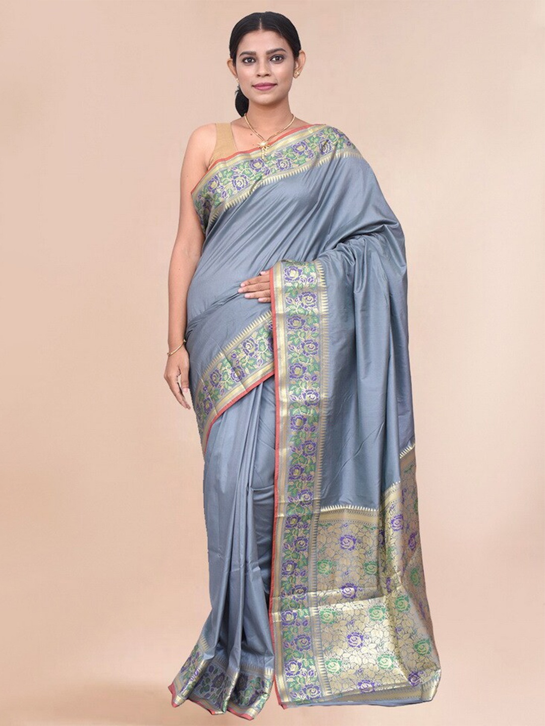 

AllSilks Zari Uppada Pure Silk Saree, Grey