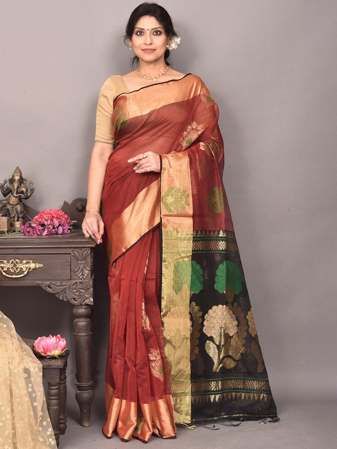 

AllSilks Floral Woven Design Zari Pure Silk Saree, Maroon