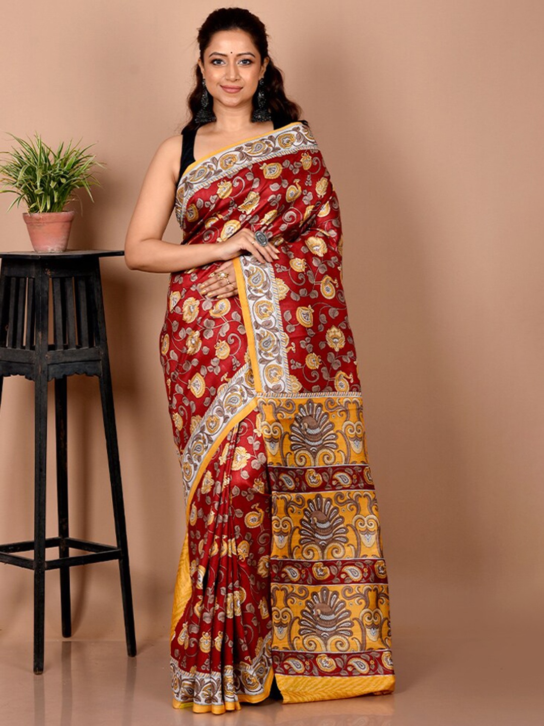 

AllSilks Ethnic Motifs Pure Silk Saree, Maroon