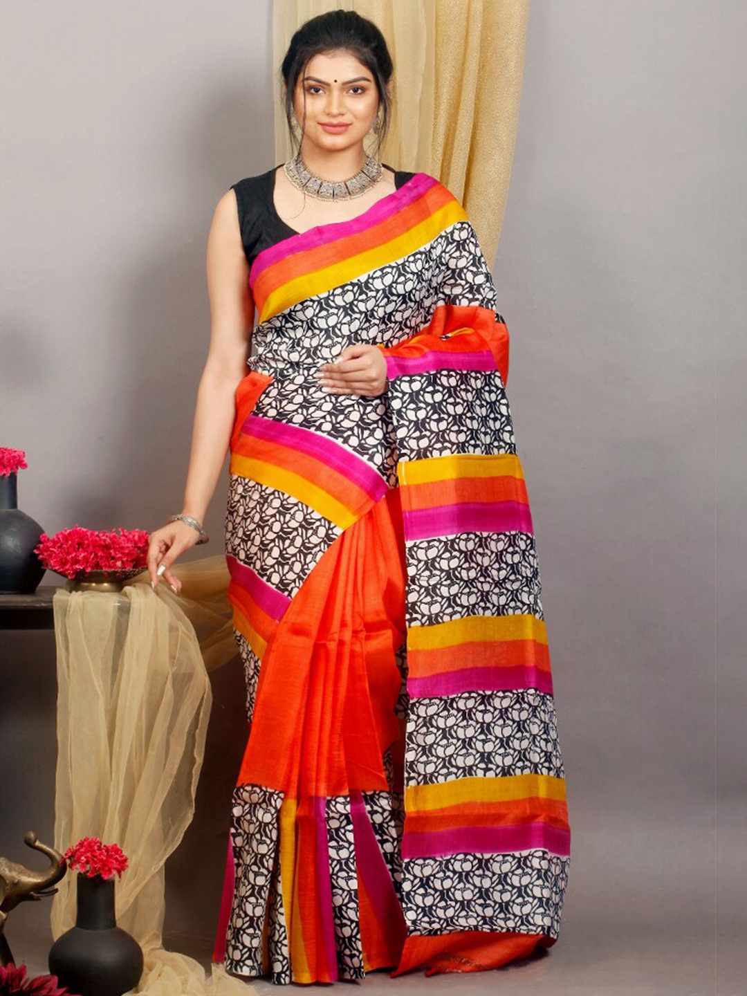 

AllSilks Ethnic Motifs Printed Pure Silk Saree, Red