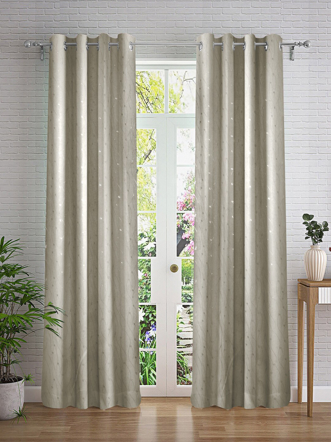 

Cortina Beige & Silver-Toned 2 Pieces Abstract Printed Door Curtain