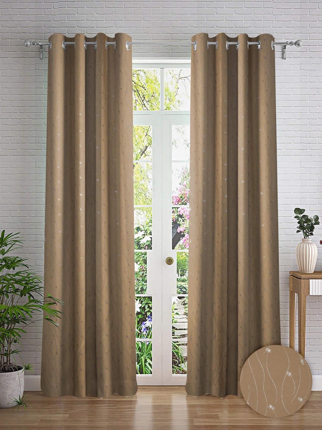 

Cortina Brown & White 2 Pieces Abstract Printed Window Curt