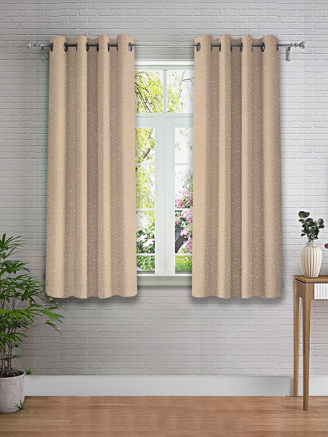 

Cortina Taupe & Silver-Toned 2 Pieces Printed Window Curtains