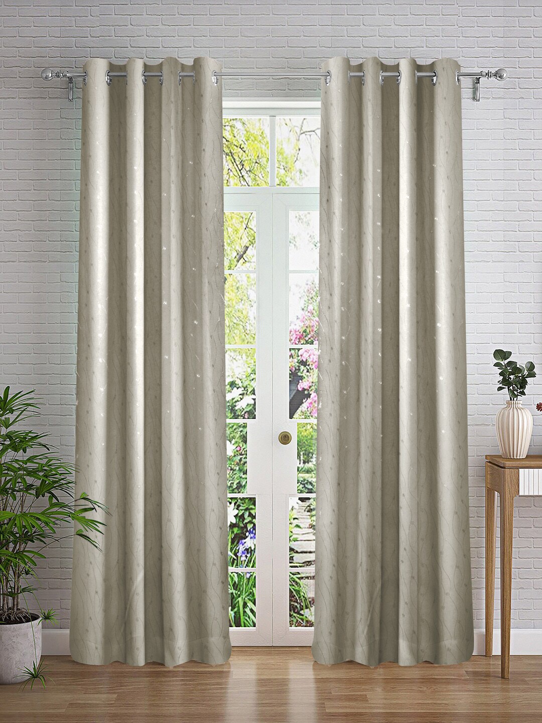 

Cortina Grey & Silver-Toned 2 Pieces Abstarct Printed Long Door Curtain