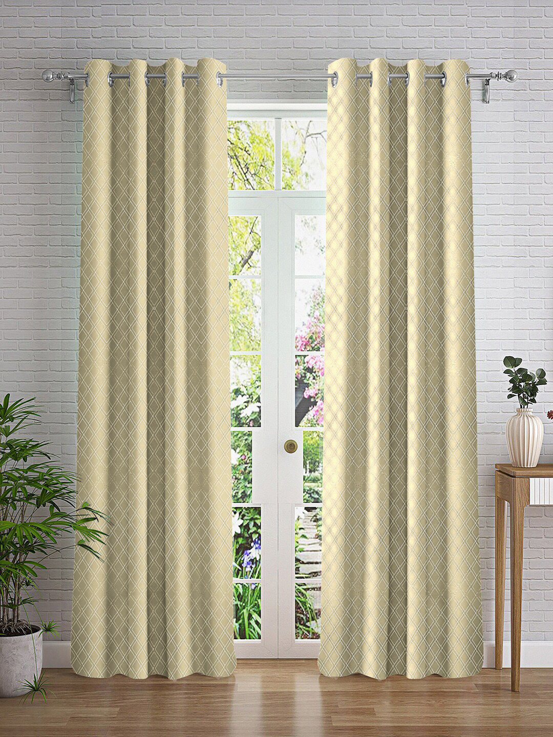 

Cortina Beige & Silver-Toned 2 Pieces Geometric Printed Long Door Curtain