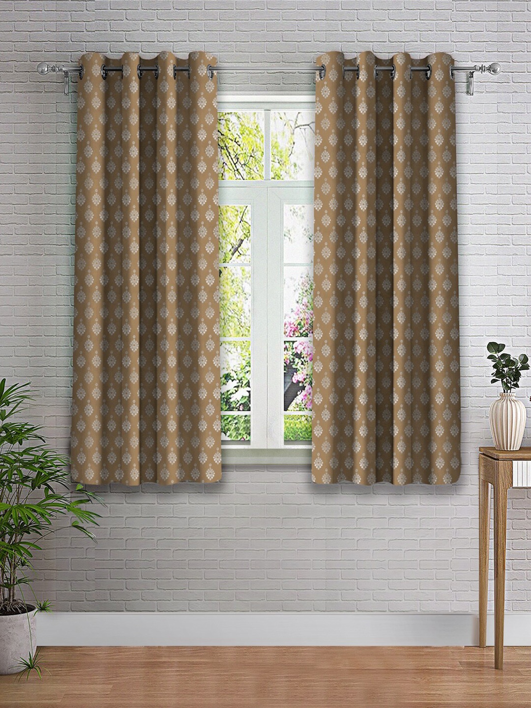 

Cortina Brown & Silver-Toned 2 Pieces Ethnic Motifs Printed Window Curtains