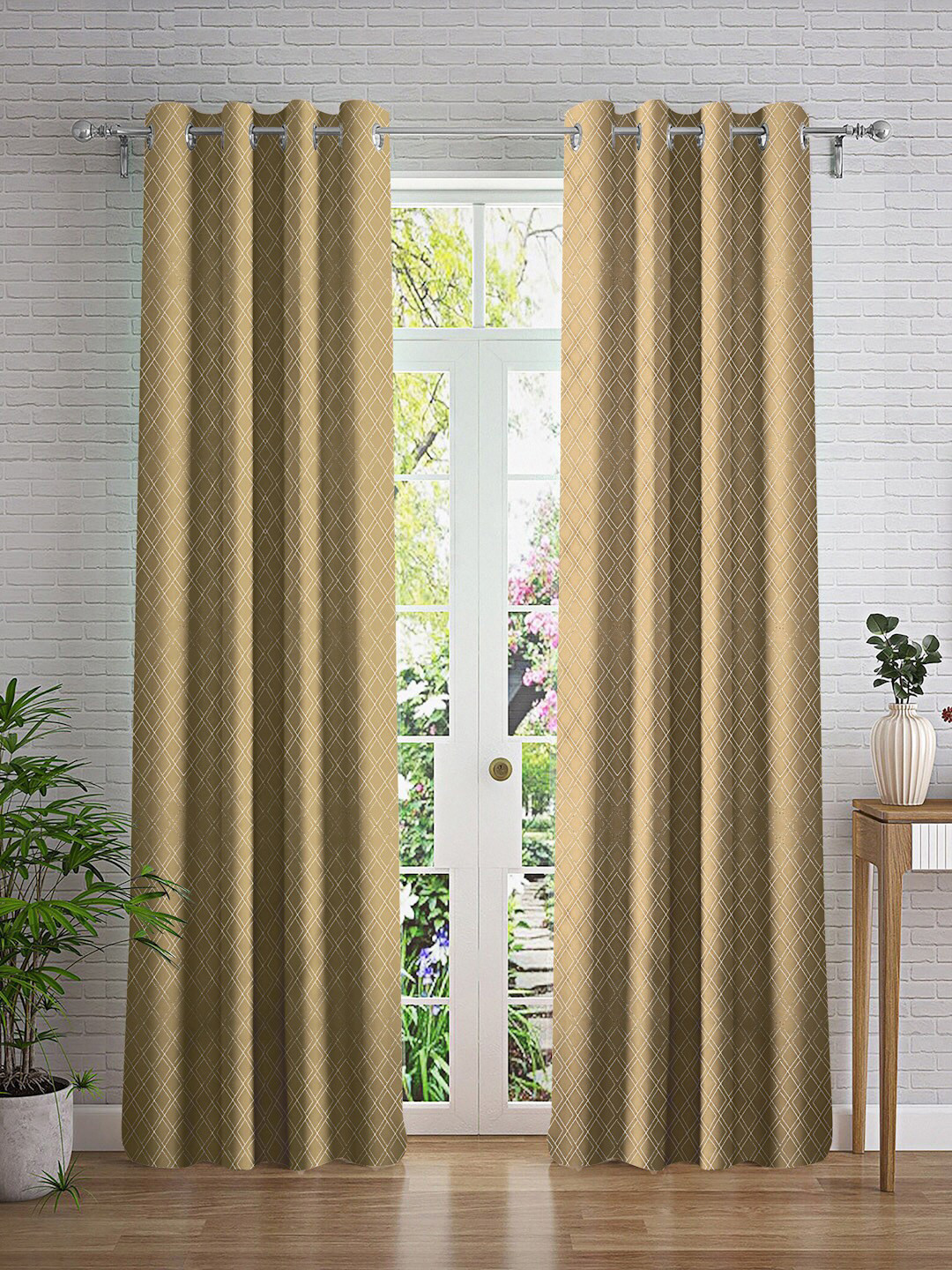 

Cortina Beige & Silver-Toned 2 Pieces Geometric Printed Door Curtain