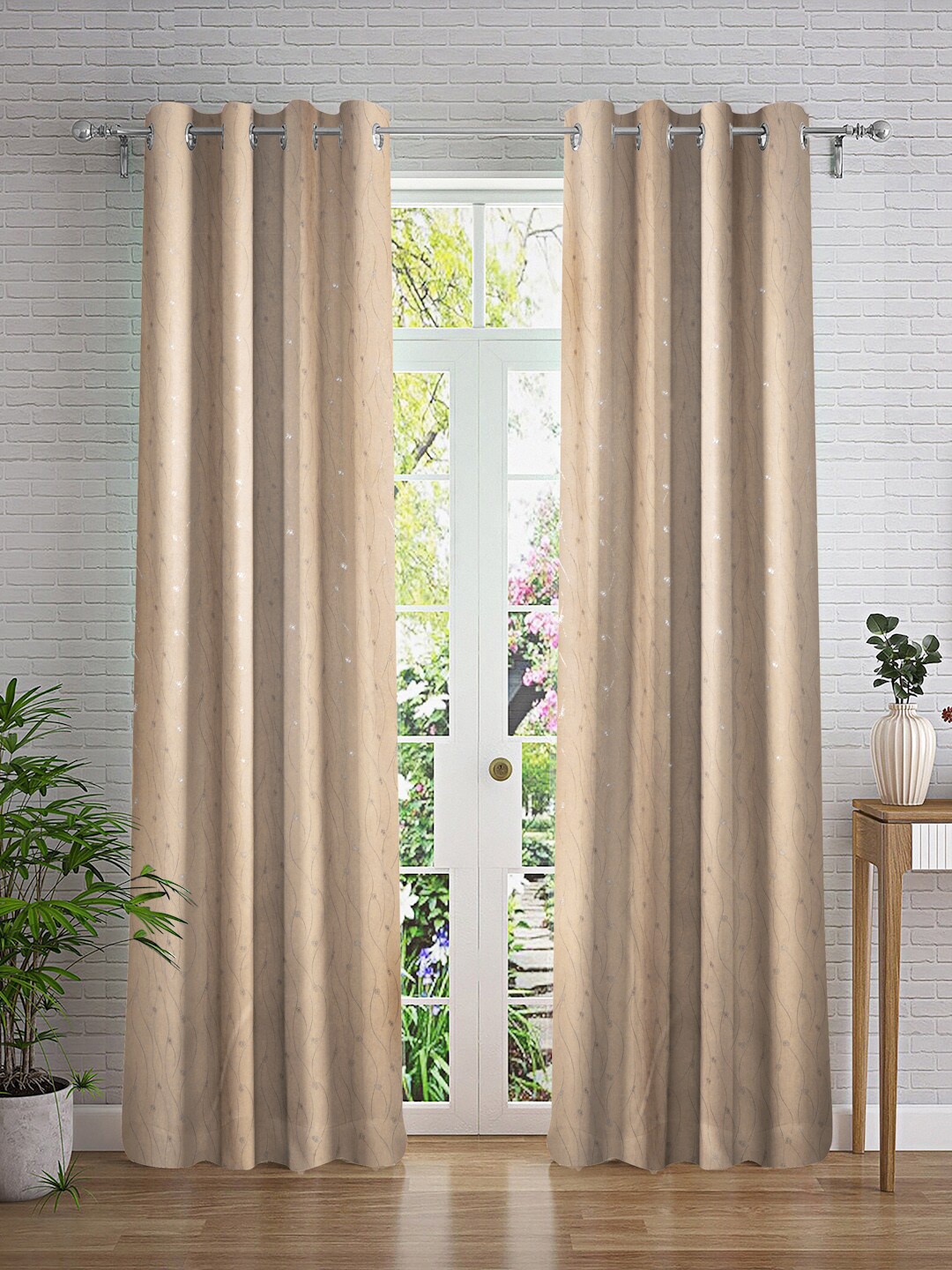 

Cortina Taupe & Silver-Toned 2 Pieces Abstract Printed Door Curtains
