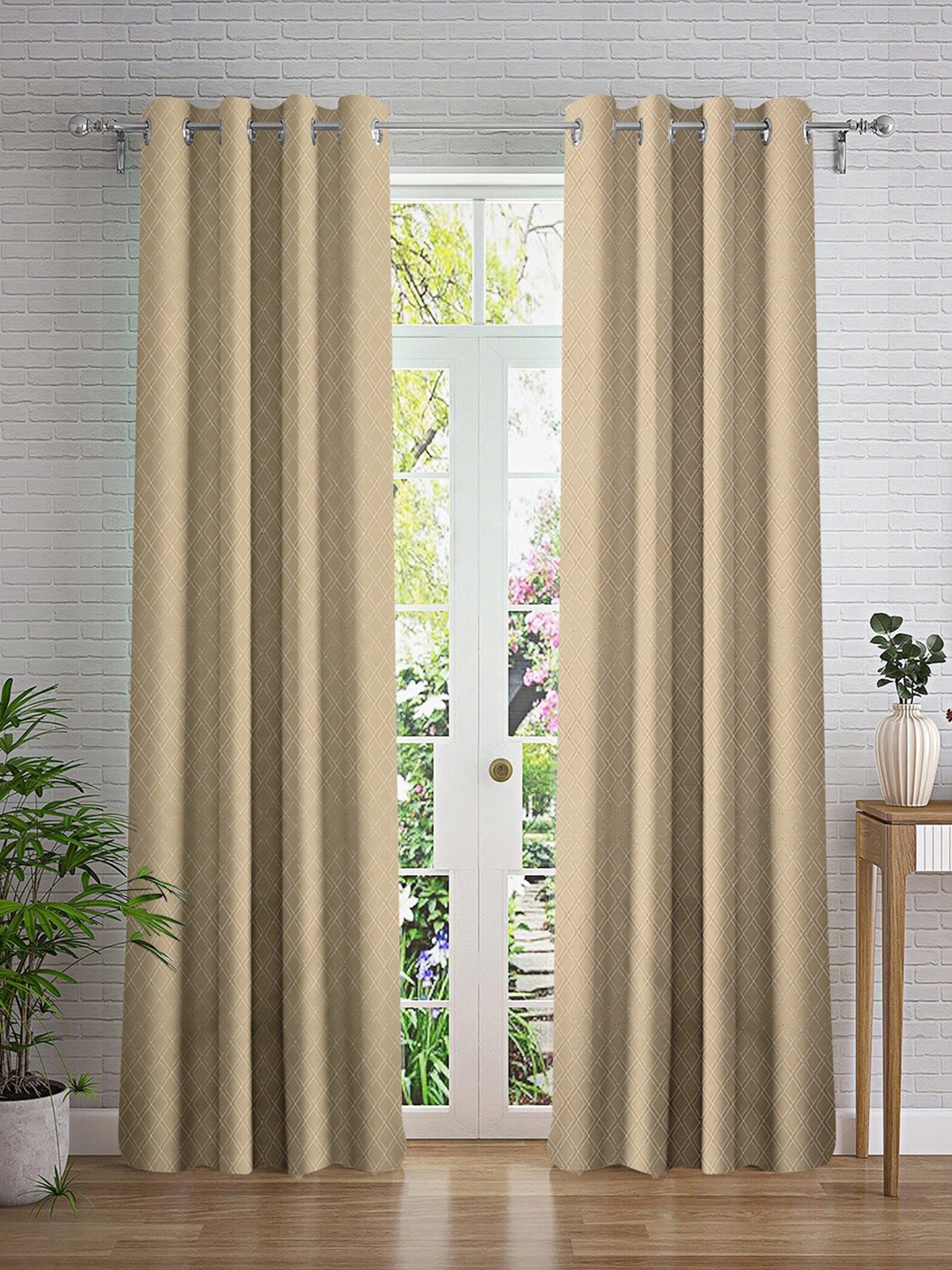 

Cortina Beige & Silver-Toned 2 Pieces Geometric Printed Long Door Curtain