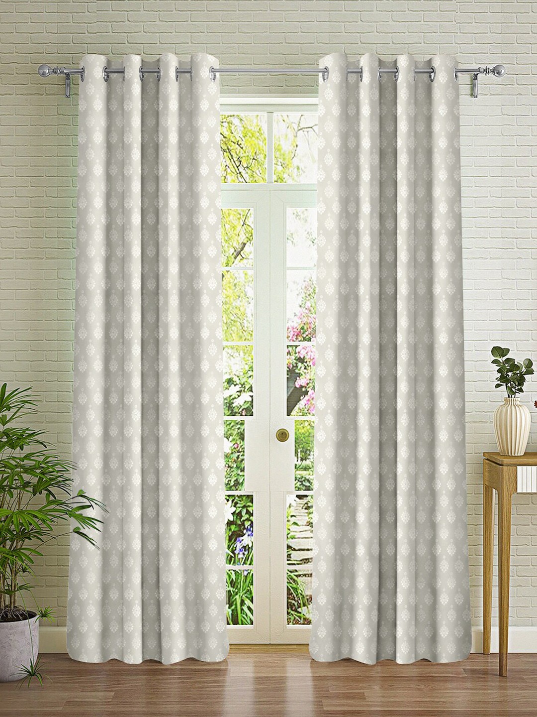 

Cortina Grey & White 2 Pieces Ethnic Motifs Printed Door Curtain