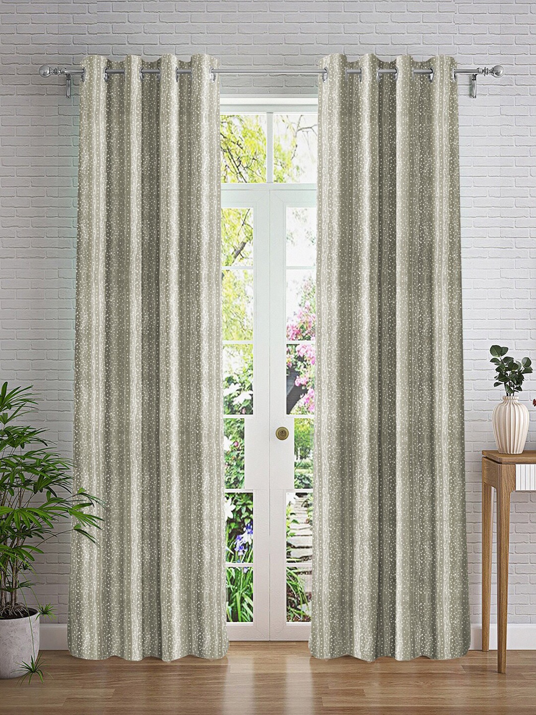 

Cortina Grey & Silver-Toned 2 Pieces Abstarct Printed Long Door Curtain